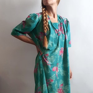 Vintage Turquoise Dress / Vintage Flower Dress / Vintage Sundress / Vintage Summer Dress / Vintage Light Blue Dress / Gift for Her / 1980