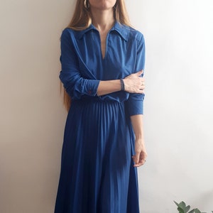 Vintage Pleated Dress / Vintage Indigo Dress / Vintage Blue Dress / Vintage Secretary Dress / Unique Gift Idea for Vintage Lover / 1970