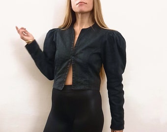 Vintage Black Austrian Jacket / Vintage Silk Jacket / Vintage Victorian Jacket / Vintage Puff Sleeve Lacket / Gift for Her / 1980