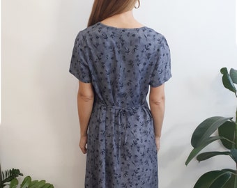 Vintage Grey Dress // Vintage Grunge Dress / Vintage Floral Dress / Vintage Long Dress / Vintage Tied Dress / 1990