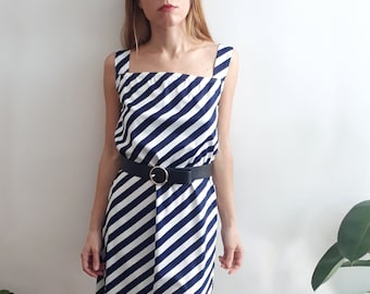 Vintage Striped Dress // Vintage Summe Dress / Vintage Long Dress / Vintage Marine Dress / Vintage Tailored Dress / Gift for Her / 1980