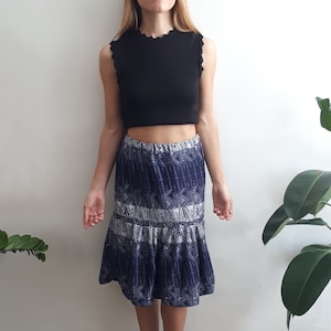 Vintage Floral Skirt // Vintage Ruffled Skirt / Vintage Blue Skirt / Vintage Rouche Skirt / Vintage Hippie Skirt / Vintage Boho Skirt / 1970