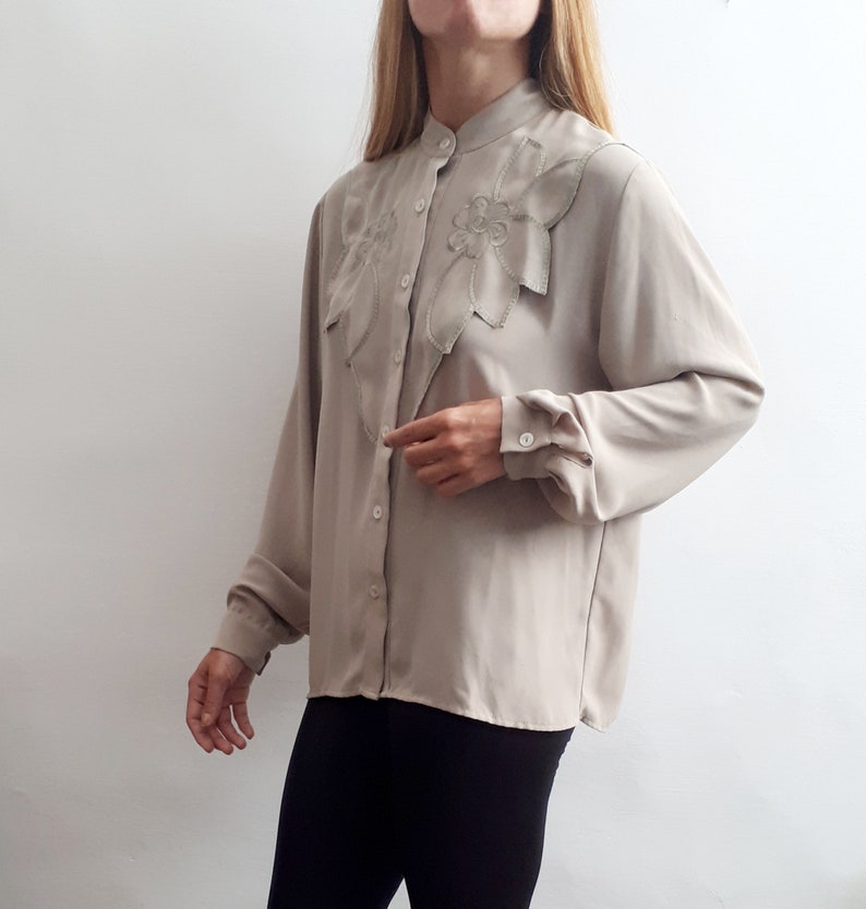 Vintage Embroidery Blouse Vintage Embroidered Blouse Vintage Floral Blouse Vintage Pistachio Blouse Vintage Mandarin Collar 1970