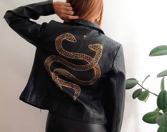 EXAMPLE PIECE // Made to Order / Gold Kundalini Jacket // Unique Vegan Leather Jacket / Gold Faux Leather Jacket / Gold Snake Biker Jacket