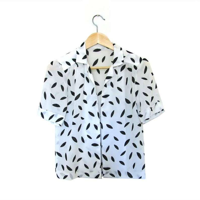 Vintage Secretary Blouse Vintage Black and White Blouse Vintage Short Sleeved Blouse Vintage Polkadot Blouse Vintage Gift 1970