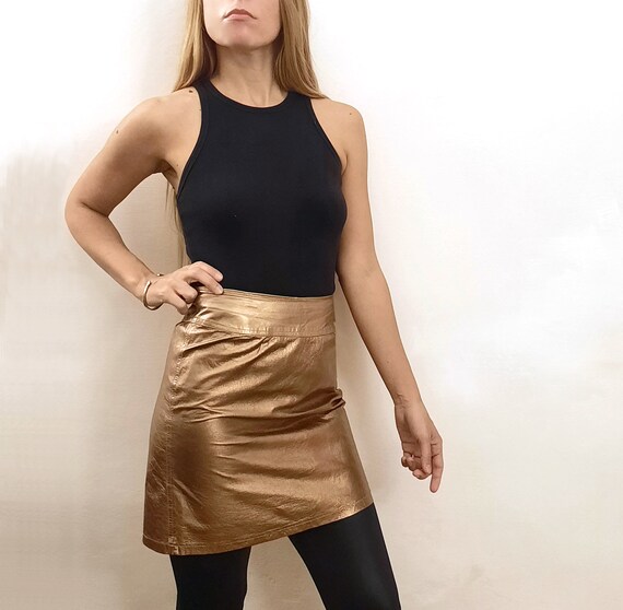 Vintage Golden Leather Skirt / Vintage Golden Ski… - image 2