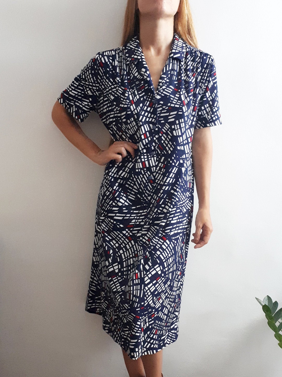 Vintage Geometric Line Art Print Dress