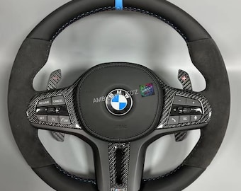 Volante de fibra de carbono y Alcantara para BMW Serie X3, X4, X5, X6, X7, 3, 4, 5, 6 y 7 M3, M4, M5, G20, G80, G82, F40 y F9