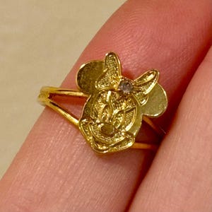 Disney Minnie Mouse Vintage Gold Tone Adjustable Ring Purple Rhinestone Sparkle 画像 5