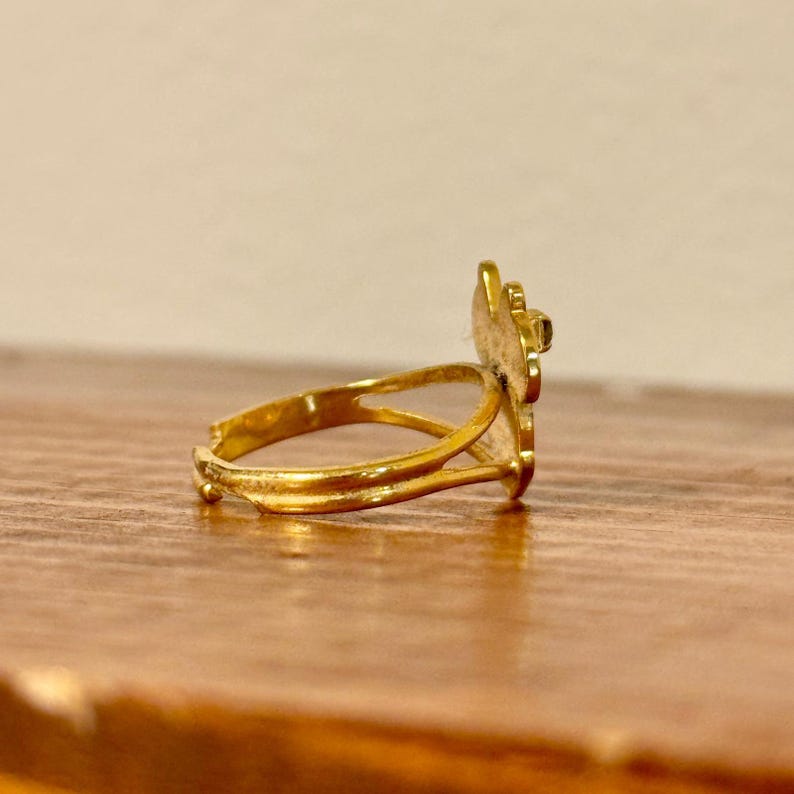 Disney Minnie Mouse Vintage Gold Tone Adjustable Ring Purple Rhinestone Sparkle 画像 4