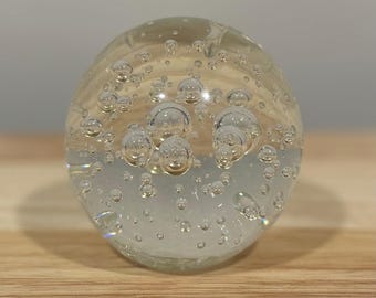 Vintage Clear Controlled Bubble Art Glass Sphere Paperweight 3 Inch Bullicante