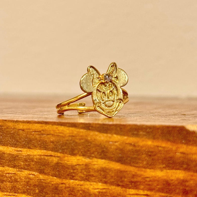 Disney Minnie Mouse Vintage Gold Tone Adjustable Ring Purple Rhinestone Sparkle 画像 1