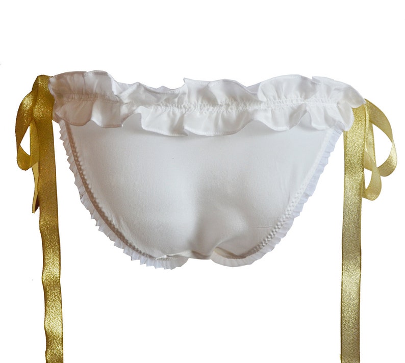Elcee Ruffled Silk Side Tie Panties with gold ribbon Bows Etsy