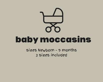 Powwow Moccasin Pattern NEWBORN - 9 MONTHS, Digital PDF Sewing Patter, Instant Download, 3 Sizes Total