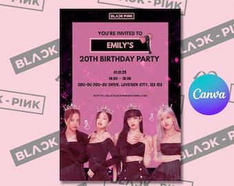 BLACKPINK Party Invite | Kpop Birthday | Editable Digital Canva Template | Pink Themed Invitation | Girl Group
