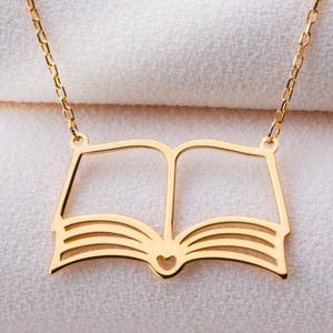 Open Book Necklace, Book Lover Gift, Gold Book Necklace, Sterling Silver Book Gift, Readers Necklace