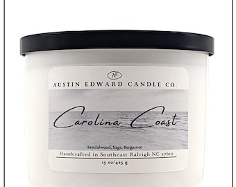 Carolina Coast Handmade Coconut Soy Wooden Wick 15oz Candle