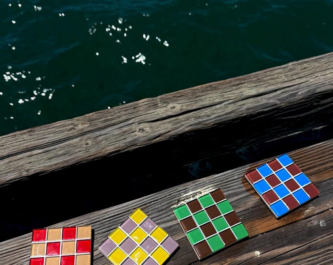 Block Party Set  - Handmade Glass Tile Coasters