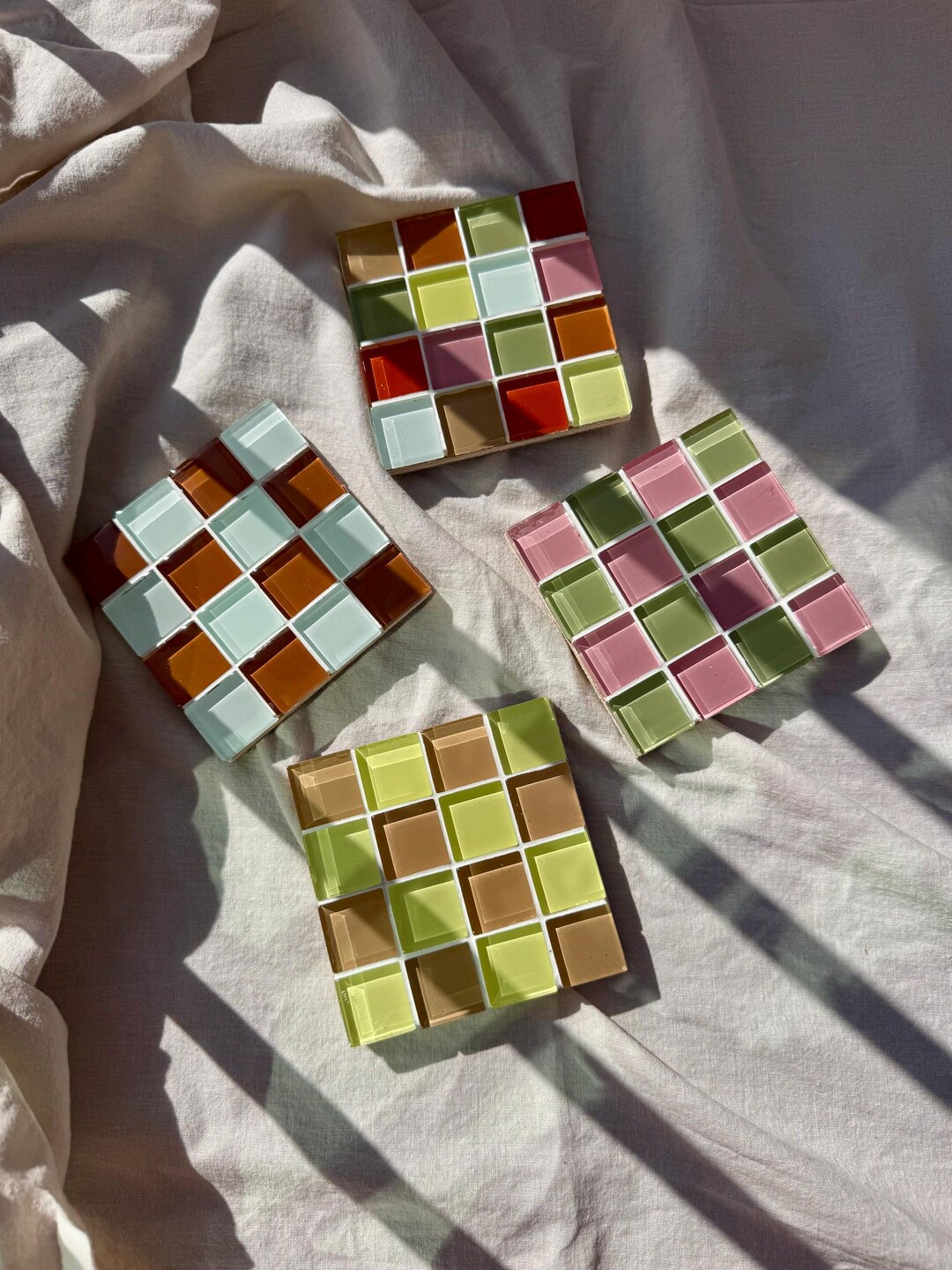 Muted Pastel Sunlit Neutral - Handmade Mosaic Glass Tile Coasters Set ...