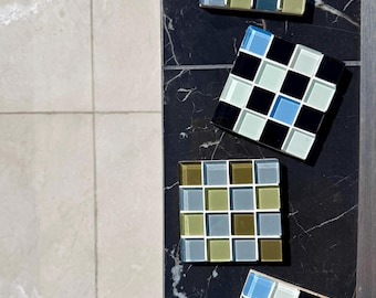 Juego de posavasos de azulejos de vidrio hechos a mano – Mosaico de tonos