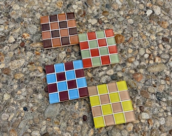 Juego de posavasos de azulejos de vidrio hechos a mano de estilo moderno de mediados de siglo