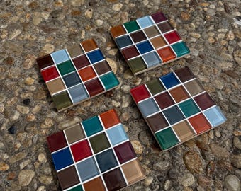 Juego VINTAGE Multicolor - Posavasos de Azulejos de Vidrio Hechos a Mano