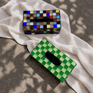 Glass Tile Tissue Box Cover, Grouted Square or Rectangular, Custom Colors