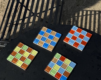 Juego de posavasos de vidrio retro hechos a mano - Color Pop Set - Posavasos para bebidas