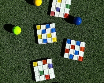 Posavasos de azulejos de vidrio hechos a mano con colores llamativos de Mondrian