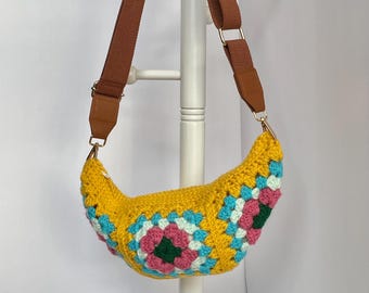 Crochet Crossbody Bag | Granny Squares | Adjustable Strap | Made in Maine