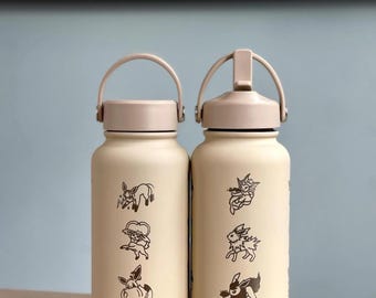 Eevee Evolutions Wasserflasche, gravierte Eeveeutions, Kaffeebecher, Aquamarin Jolteon Espeon Umbreon Glaceon Blatteon Sylveon Wasserflasche Geschenk