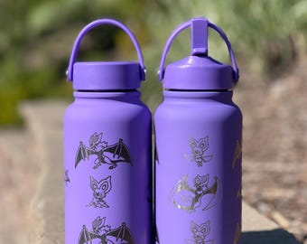 Noibat Noivern Water Bottle Engraved Waterbottle, Bat Noibat with Berry Coffee Tumbler Thermos Flask, Gamer Anniversary Gift