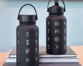 Unown Alphabet Water Bottle, Engraved “28 Unowns” Waterbottle Coffee Tumbler, Unknown Anime Fan Birthday Thermos Travel Mug Flask Gift