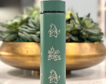 Tyranitar Coffee Tumbler Tea Infuser Waterbottle with Mega Tyranitar & Iron Thorns, Paradox Gamer Anime Travel Mug Flask Birthday Gift
