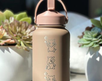 Cubone Marowak Waterbottle, Engraved Straw Coffee Tea Tumbler Travel Mug Water Bottle, Kanto Anime Fan Flask Drinkware Birthday Gift