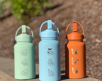 Kanto Starter Waterbottle Set, Bulbasaur Charmander Squirtle Engraved Water Bottle Coffee Tea Tumbler Travel Mug, Anime Fan Birthday Gift