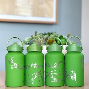 Rayquaza & Mega Rayquaza Water Bottle Engraved Coffee Tumbler, Hoenn Legendary Dragon Waterbottle Thermos, Anime Fan Birthday Gift