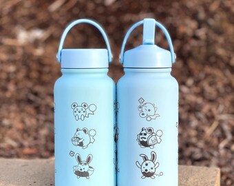 Marill Azumarill Azurill Water Bottle Engraved Waterbottle, Marill Evolution Line Coffee Tumbler Thermos Travel Mug, Gamer Anniversary Gift