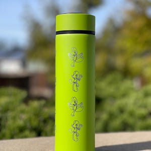 Treeko Coffee Tumbler with Tea Infuser Hoenn Grass Starter Water Bottle, Anime Gamer Travel Cup Mug Flask Drinkware Gift