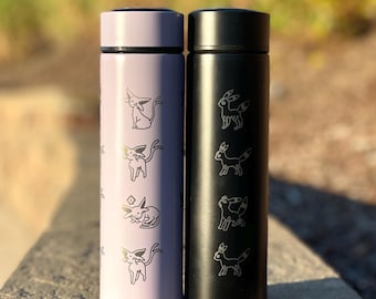 Espeon Coffee Tumbler Tea Infuser, Unite Tuxedo Style Top Hat & Sleeping Espeon Waterbottle, Eeveelution Anime Fan Birthday Gift