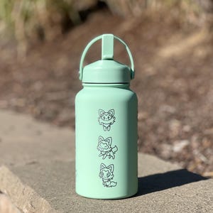 Sprigatito Water Bottle Engraved Coffee Tumbler with Sleeping Sprigatito, Paldea Grass Starter Waterbottle Thermos Anime Fan Birthday Gift