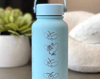 Swablu Altaria Waterbottle Engraved Coffee Tumbler with Sleeping Swablu, Flask Tea Travel Mug Cup Water Bottle, Hoenn Birthday Gamer Gift