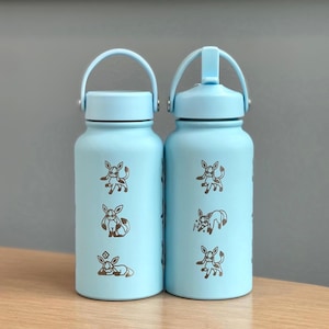 Glaceon Water Bottle Engraved Coffee Tumbler with Ice Beam Glaceon & Unite Costume Waterbottle, Eeveelution Anime Fan Anniversary Gift
