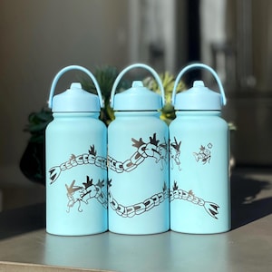 Gyarados & Shiny Red Gyarados Water Bottle Engraved Coffee Tumbler with Magikarp, Surrounding Design Waterbottle Anime Fan Birthday Gift