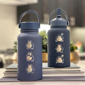 Botella de agua de Snorlax, vaso de café grabado con estilo Unite Cook, botella de agua, Snorlax durmiendo, taza de viaje, divertido regalo de cumpleaños para fanáticos del anime.