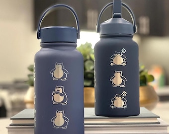 Snorlax Water Bottle Engraved Coffee Tumbler with Unite Cook Style, Waterbottle Sleeping Snorlax Travel Mug Funny Anime Fan Birthday Gift
