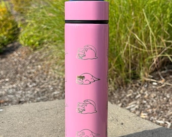 Slowpoke Coffee Tumbler Tea Infuser with Galarian Slowpoke and Detective Hat Water Bottle Travel Mug, Anime Fan Gift