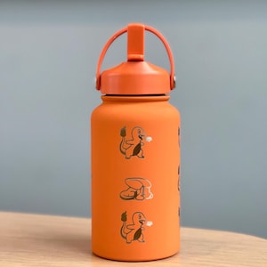 Glumanda Wasserflasche mit Gravur Kaffee Tee Becher mit Glumanda Blatt, Feuer Kanto Starter Wasserflasche, Gamer Geburtstagsgeschenk