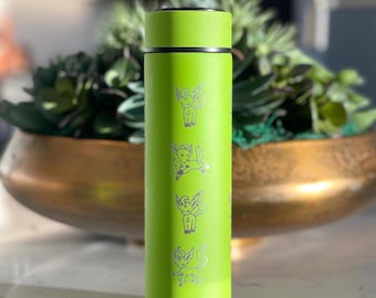 Leafeon Coffee Tumbler Tea Infuser with Razor Leaf & Flower Crown Costume Waterbottle, Glaceon Eeveelution Anime Fan Birthday Thermos Gift