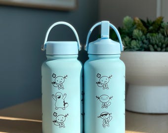 Wooper Quagsire Water Bottle Engraved Coffee Tumbler, Beanie Skatebording Wooper Waterbottle Travel Mug Thermos, Anime Fan Birthday Gift